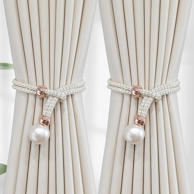 French Curtain Tiebacks with Faux Pearl Decorations - Elegant Curtain Holdback