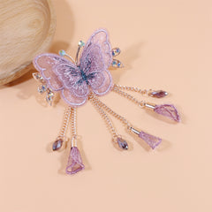Butterfly Embroidered Hair Claw Clip with Tassel Chain