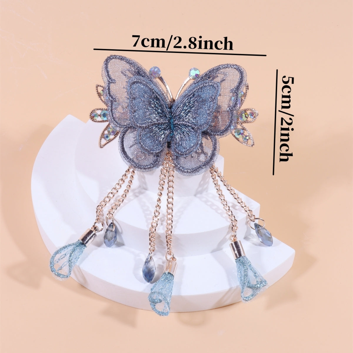 Butterfly Embroidered Hair Claw Clip with Tassel Chain