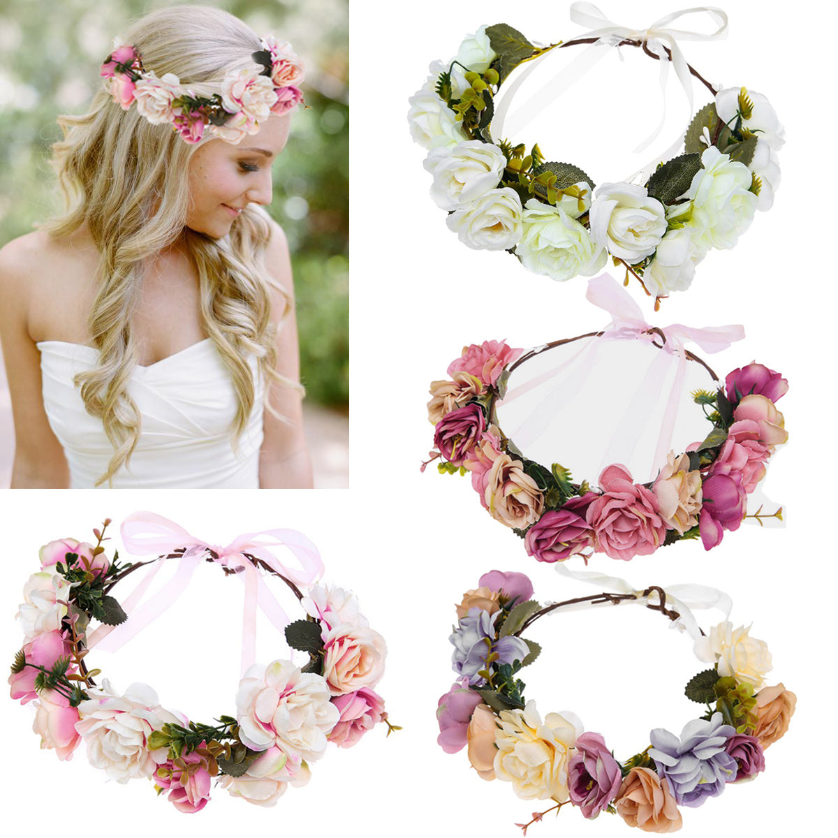 Flower Headband Wreath Floral Hair Band Wedding Festivals Seaside