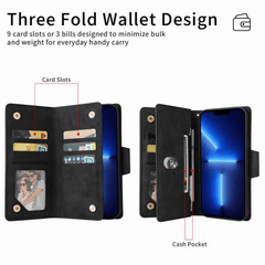 Large Capacity Cell Phone Case Credit Card Holder 9 Slots Purse Wallet