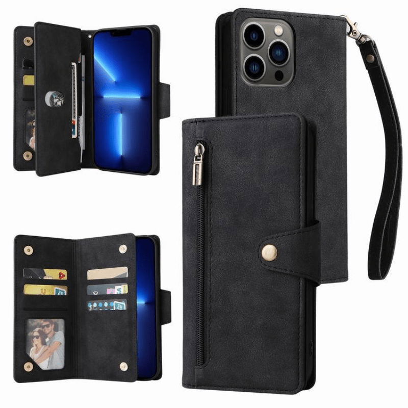 Large Capacity Cell Phone Case Credit Card Holder 9 Slots Purse Wallet