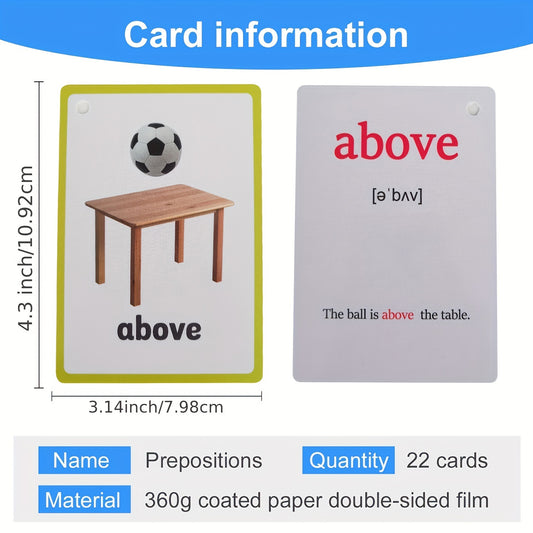 LACHILLY 22 Card Prepositions Flashcards Set English Learning Tools for Toddlers