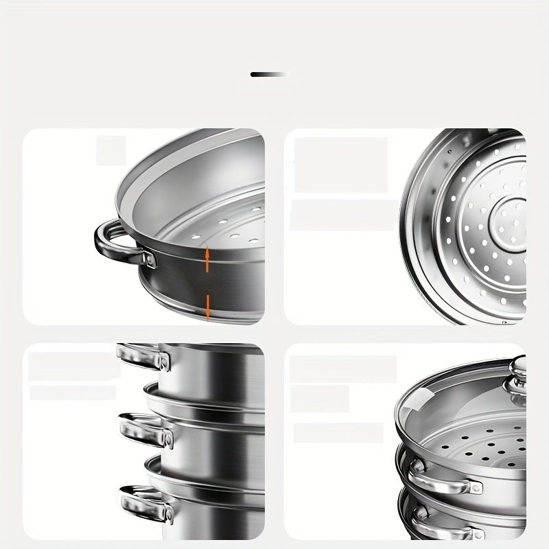 Stainless Steel 3 Tier Steamer Set Cookware Pot Sauce Pan with Lid