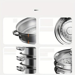 Stainless Steel 3 Tier Steamer Set Cookware Pot Sauce Pan with Lid