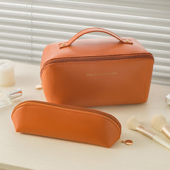 Large Capacity Travel Cosmetic Bag PU Leather Makeup Bag Waterproof Pouch