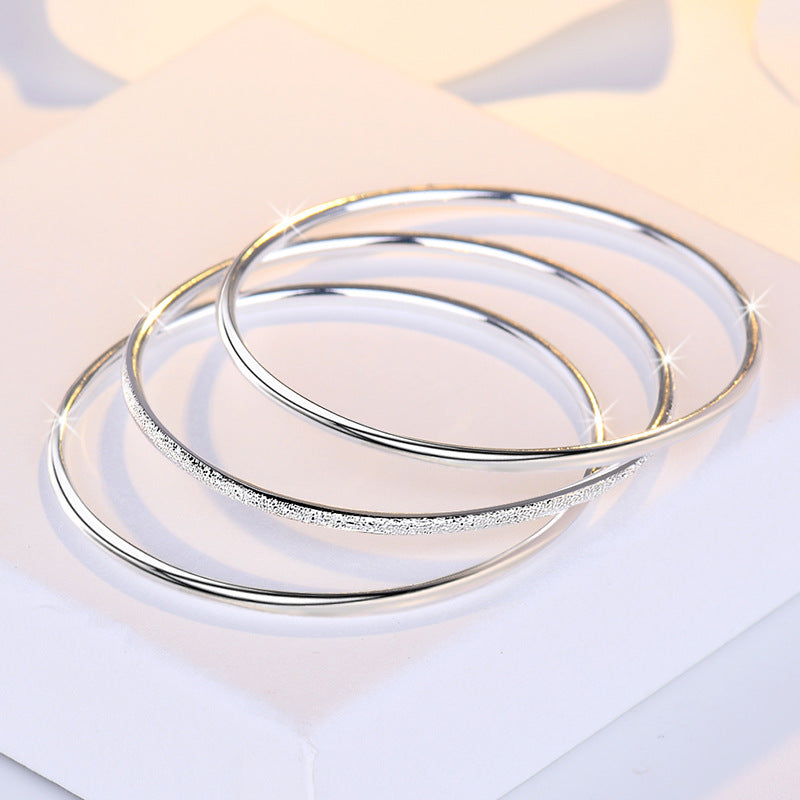 3pcs Minimalist Silver Bangle Matte Bracelet Set For Girls