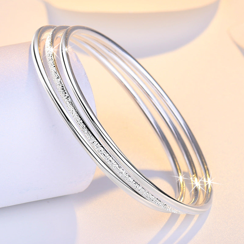 3pcs Minimalist Silver Bangle Matte Bracelet Set For Girls