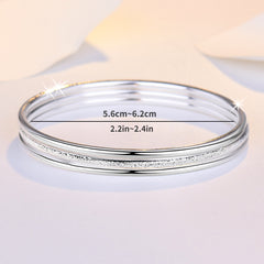 3pcs Minimalist Silver Bangle Matte Bracelet Set For Girls