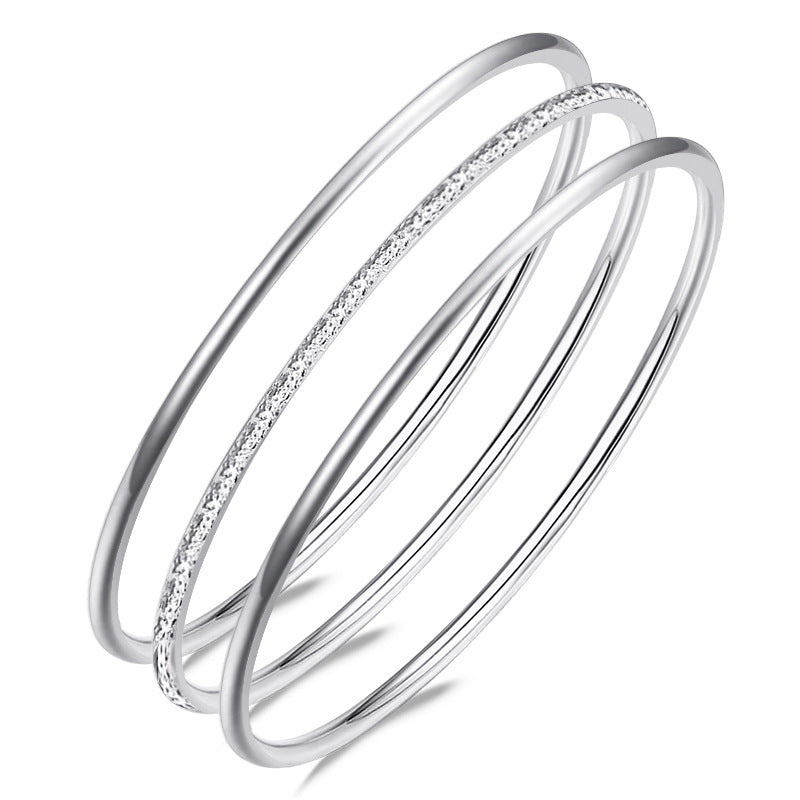 3pcs Minimalist Silver Bangle Matte Bracelet Set For Girls