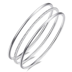 3pcs Minimalist Silver Bangle Matte Bracelet Set For Girls