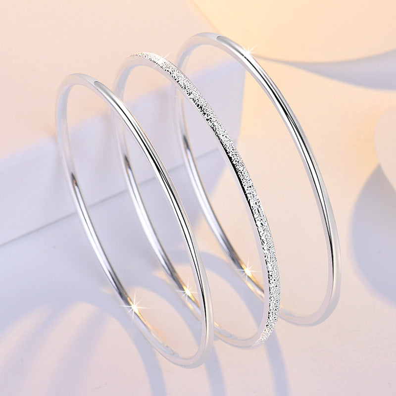 3pcs Minimalist Silver Bangle Matte Bracelet Set For Girls