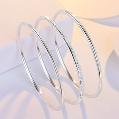 3pcs Minimalist Silver Bangle Matte Bracelet Set For Girls