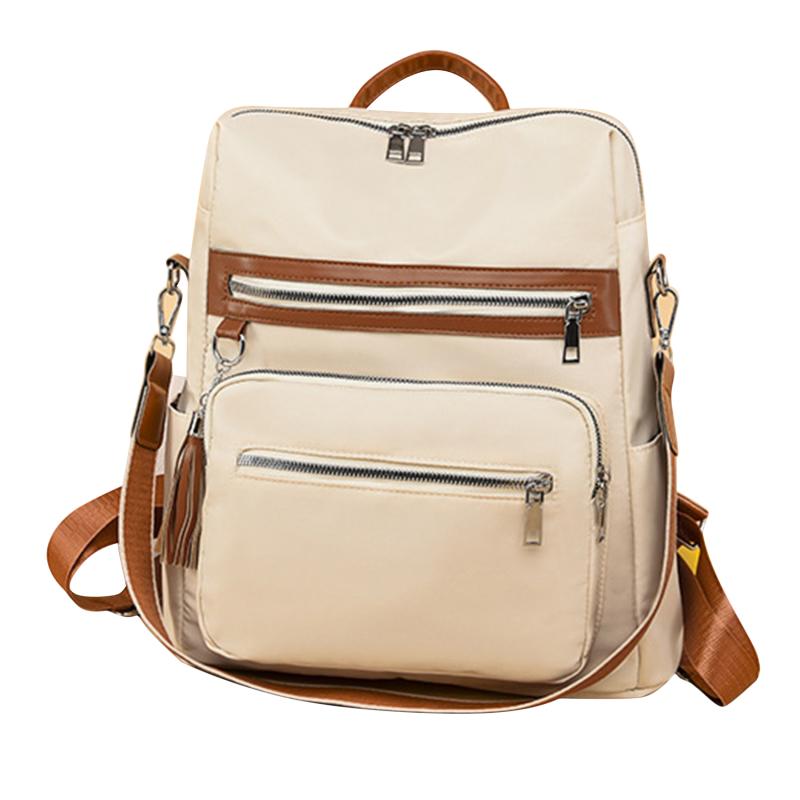 Casual Colorblock Backpack Zipper Storage Rucksack Women's Classic Travel Bag