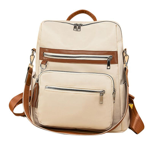 Casual Colorblock Backpack Zipper Storage Rucksack Women's Classic Travel Bag