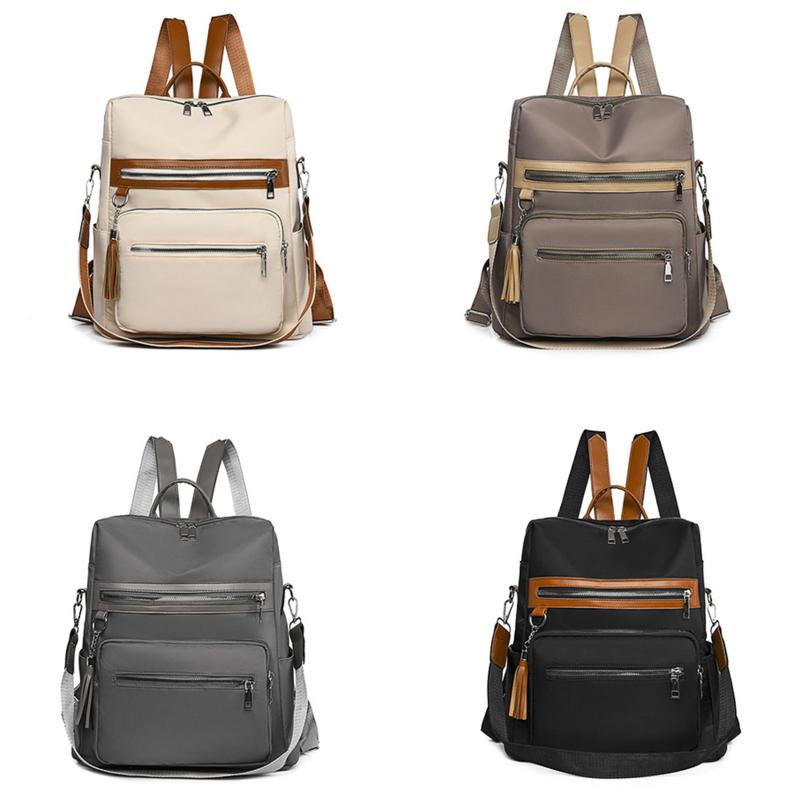 Casual Colorblock Backpack Zipper Storage Rucksack Women's Classic Travel Bag