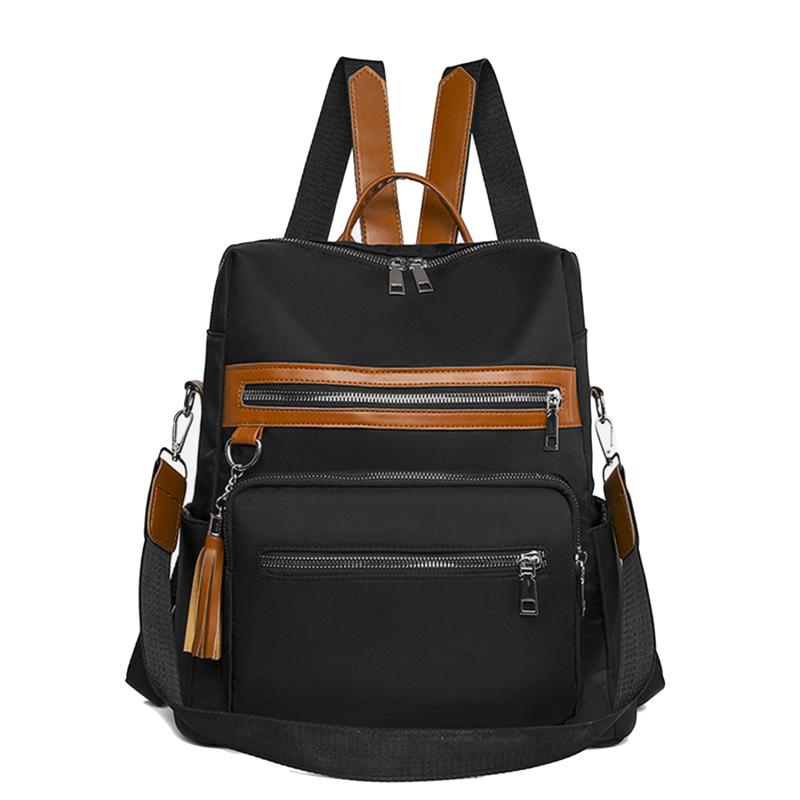 Casual Colorblock Backpack Zipper Storage Rucksack Women's Classic Travel Bag