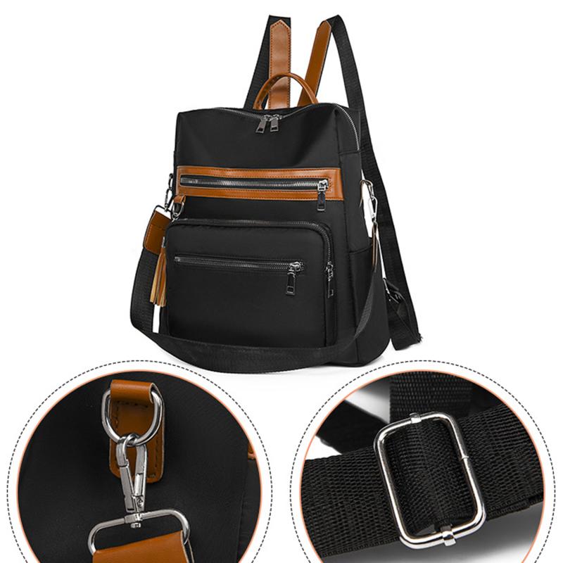 Casual Colorblock Backpack Zipper Storage Rucksack Women's Classic Travel Bag