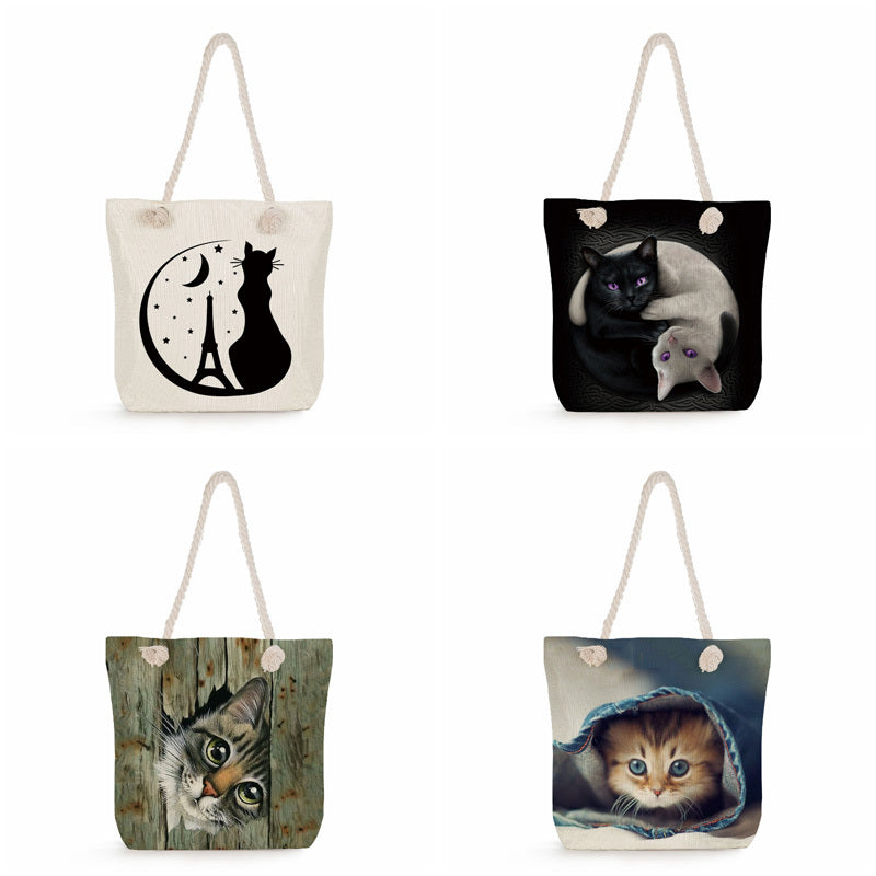 Cat Print Tote Bag Heavy Duty Reusable Shopping Bag