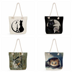 Cat Print Tote Bag Heavy Duty Reusable Shopping Bag