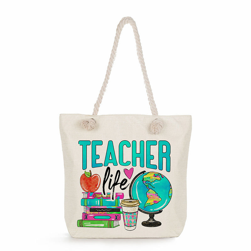 Teacher's Printed Tote Bag Portable Storage Shoulder Bag