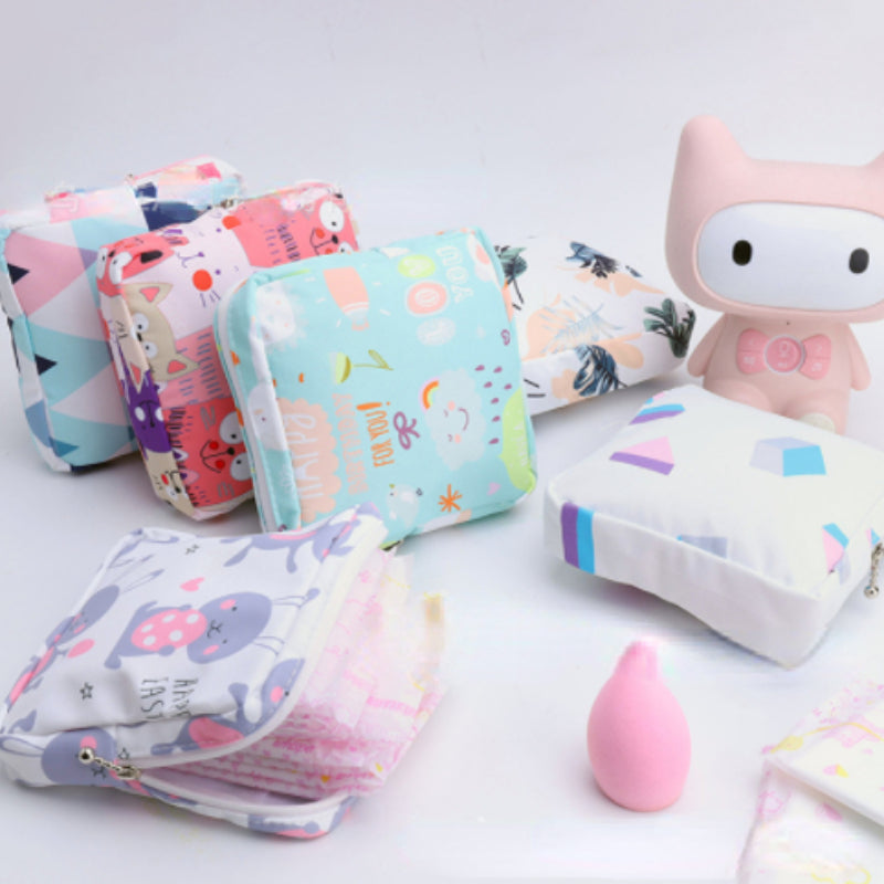 Travel Cosmetic Bag for Women - Organize Makeup Lipstick Sanitary Napkins