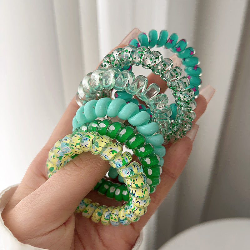 6pcs Jelly Resin Spiral Hair Tie Ponytail Holder Bracelet