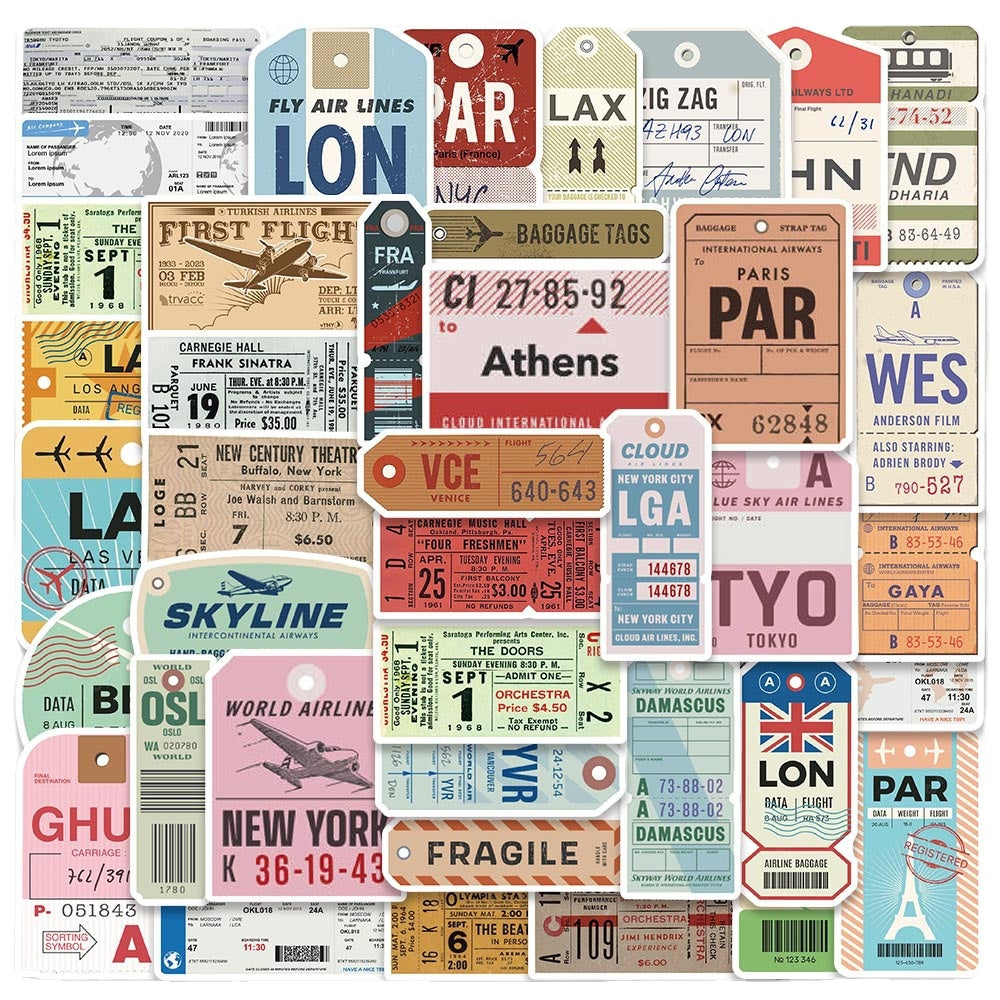 40pcs Retro Boarding Card Stickers Waterproof Travel Laptop Car Motorcycle