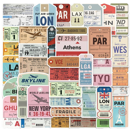 40pcs Retro Boarding Card Stickers Waterproof Travel Laptop Car Motorcycle