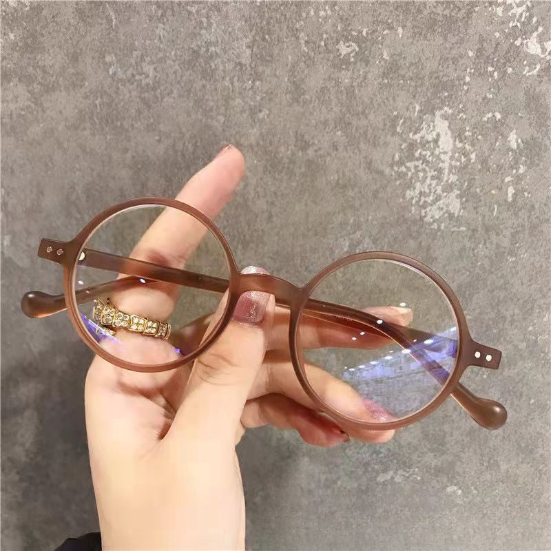Retro Anti-Fatigue Round Frame Glasses w/ Old Flower Design