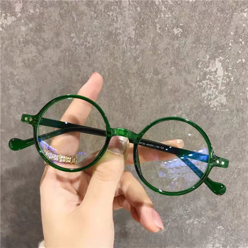 Retro Anti-Fatigue Round Frame Glasses w/ Old Flower Design