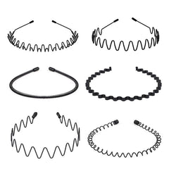 6pcs Wavy Nonslip Hair Band Set Metal Headband Sports Sweatband Hair Accessories