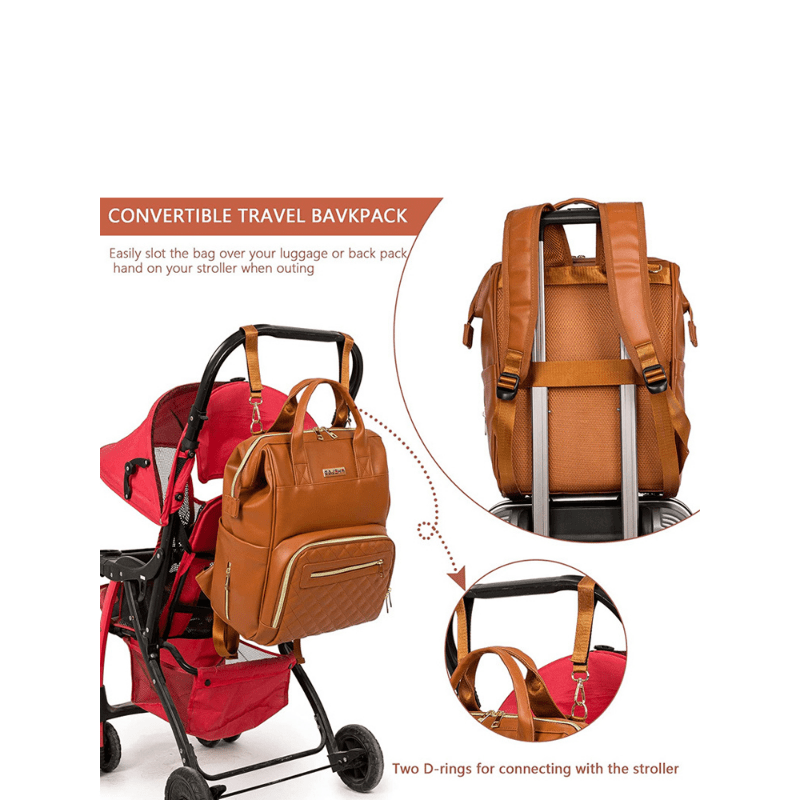 PU Leather Diaper Bag Backpack Large Capacity Maternity Bag