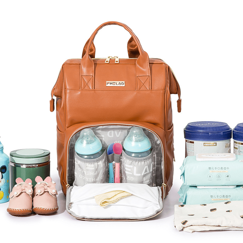 PU Leather Diaper Bag Backpack Large Capacity Maternity Bag