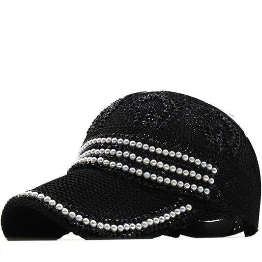 Breathable Pearl Rhinestone Baseball Cap Sun Hat