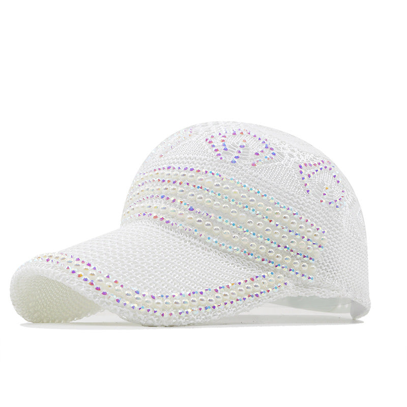 Breathable Pearl Rhinestone Baseball Cap Sun Hat