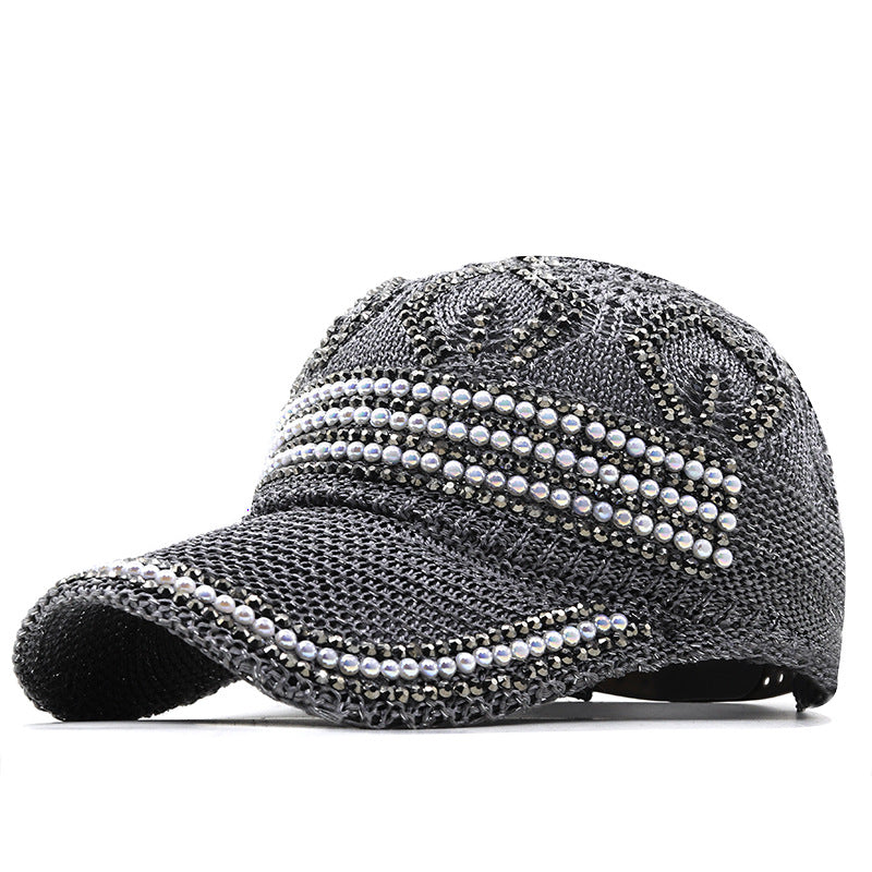 Breathable Pearl Rhinestone Baseball Cap Sun Hat