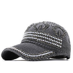 Breathable Pearl Rhinestone Baseball Cap Sun Hat