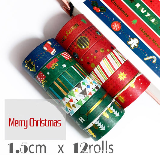 12 Rolls Christmas Bronzing Washi Tape MERRY CHRISTMAS Red And Green