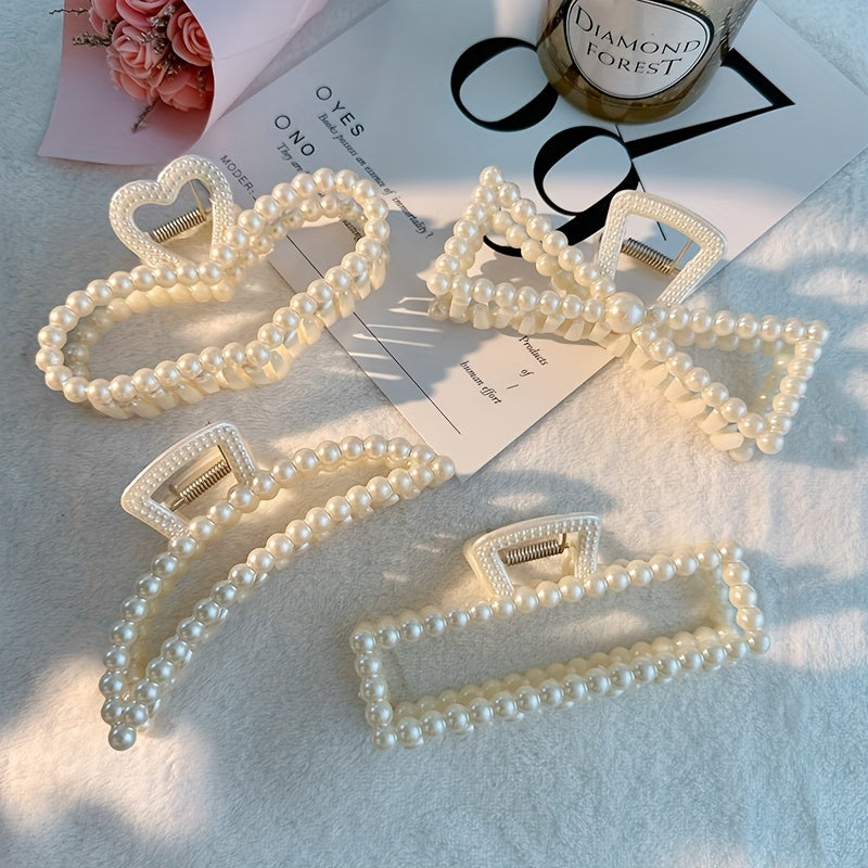 Faux Pearl Hair Claw Head Jewelry Shark Claw Ponytail Holder Hair Accessories