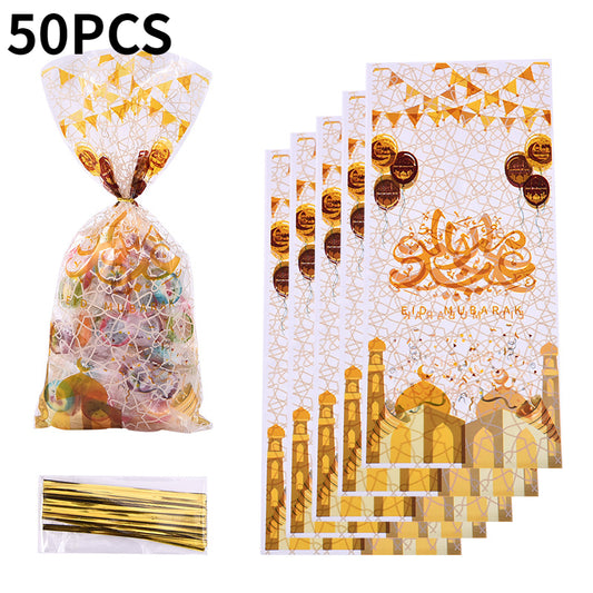 50pcs Golden Printed OPP Flat Pocket Small Food Plastic Bag