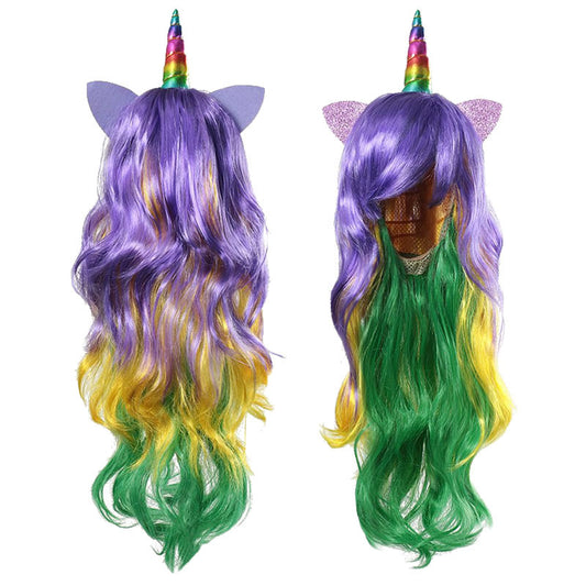 Unicorn Colored Wig Rainbow Wave Ponytail Wig Horse Mane