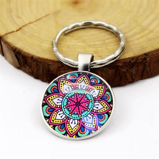 4pcs Vintage Pattern Print Keychain Colorful Key Chain Pendant Bag Wallet Decor