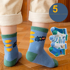 5pairs Little Dinosaur Pattern Kids Socks Breathable Crew Socks