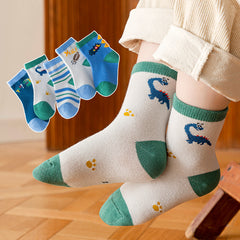 5pairs Little Dinosaur Pattern Kids Socks Breathable Crew Socks