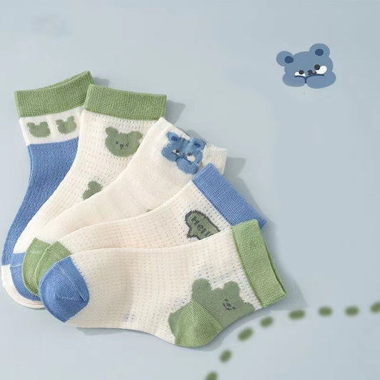 5 Pairs Kids Cartoon Bear Pattern Crew Socks