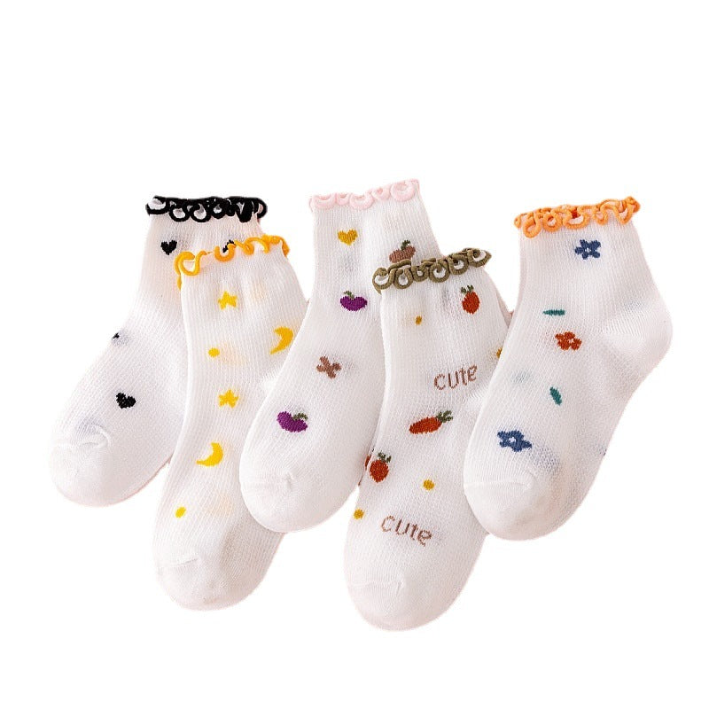 Kids Cartoon Flower Pattern Crew Socks