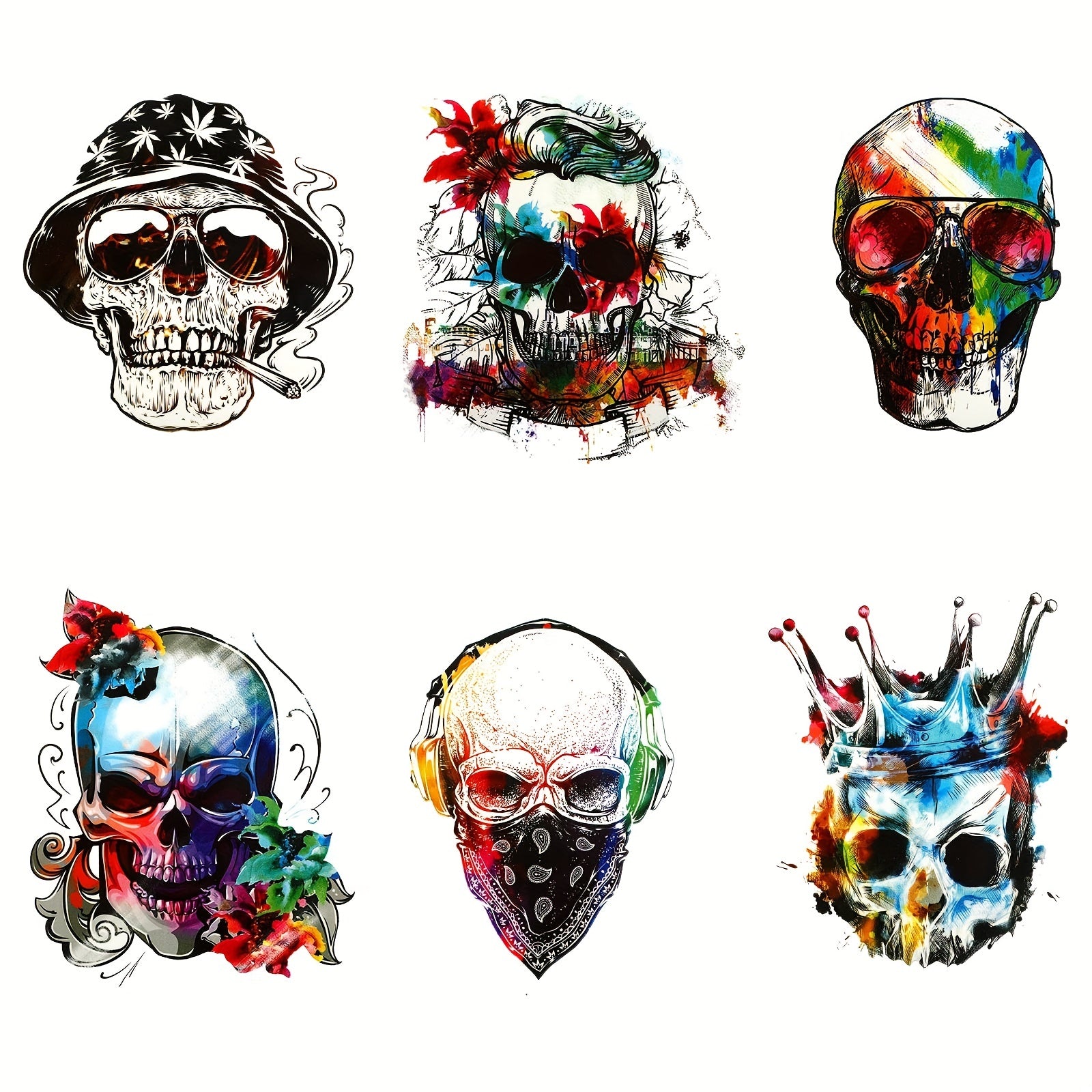 6pcs Iron On Heat Transfer Patches for Men - Washable Print for Clothes