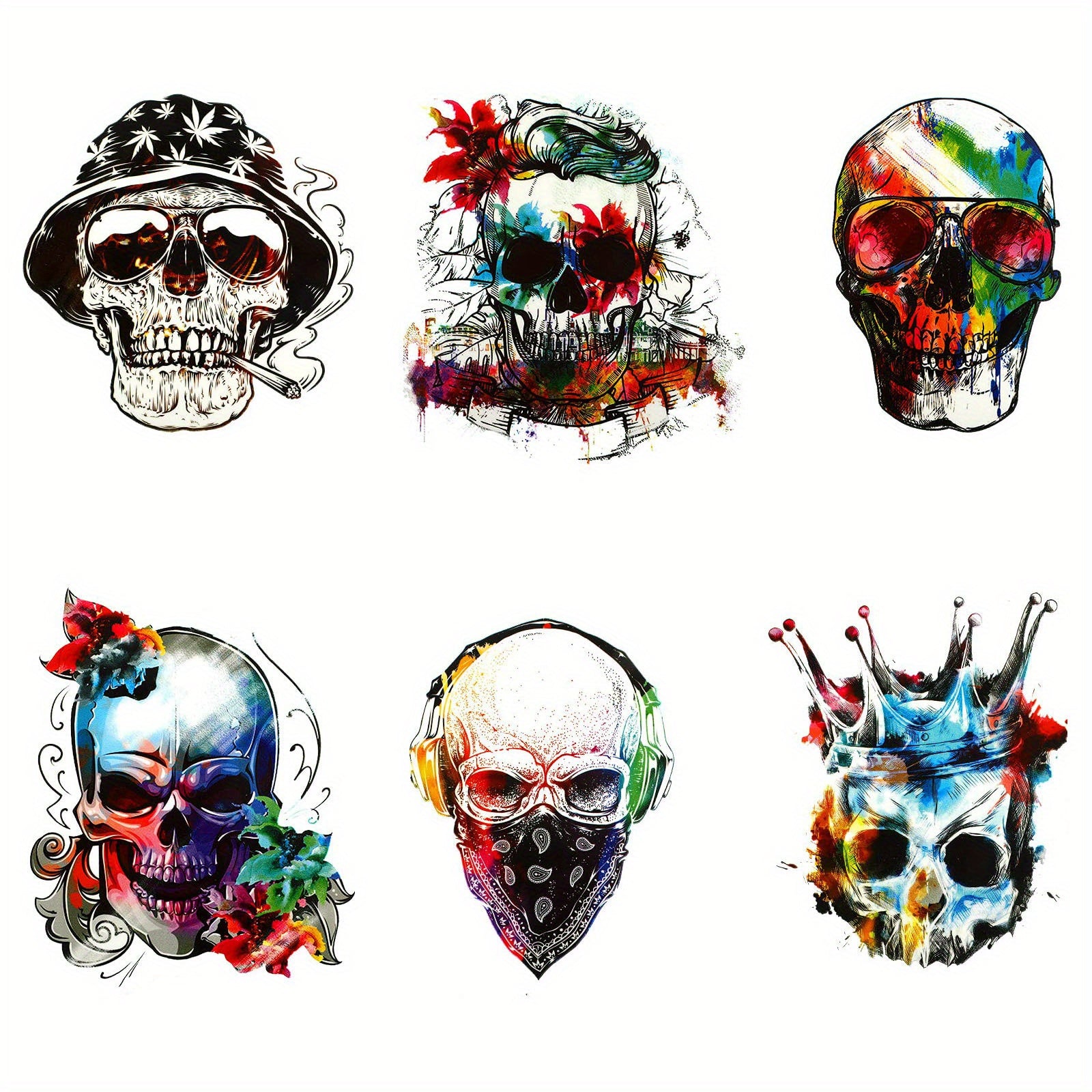 6pcs Iron On Heat Transfer Patches for Men - Washable Print for Clothes