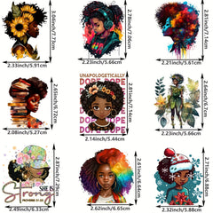 9pcs Queen Printing Iron On Heat Transfer Stickers For Men Melanin Queen Patches